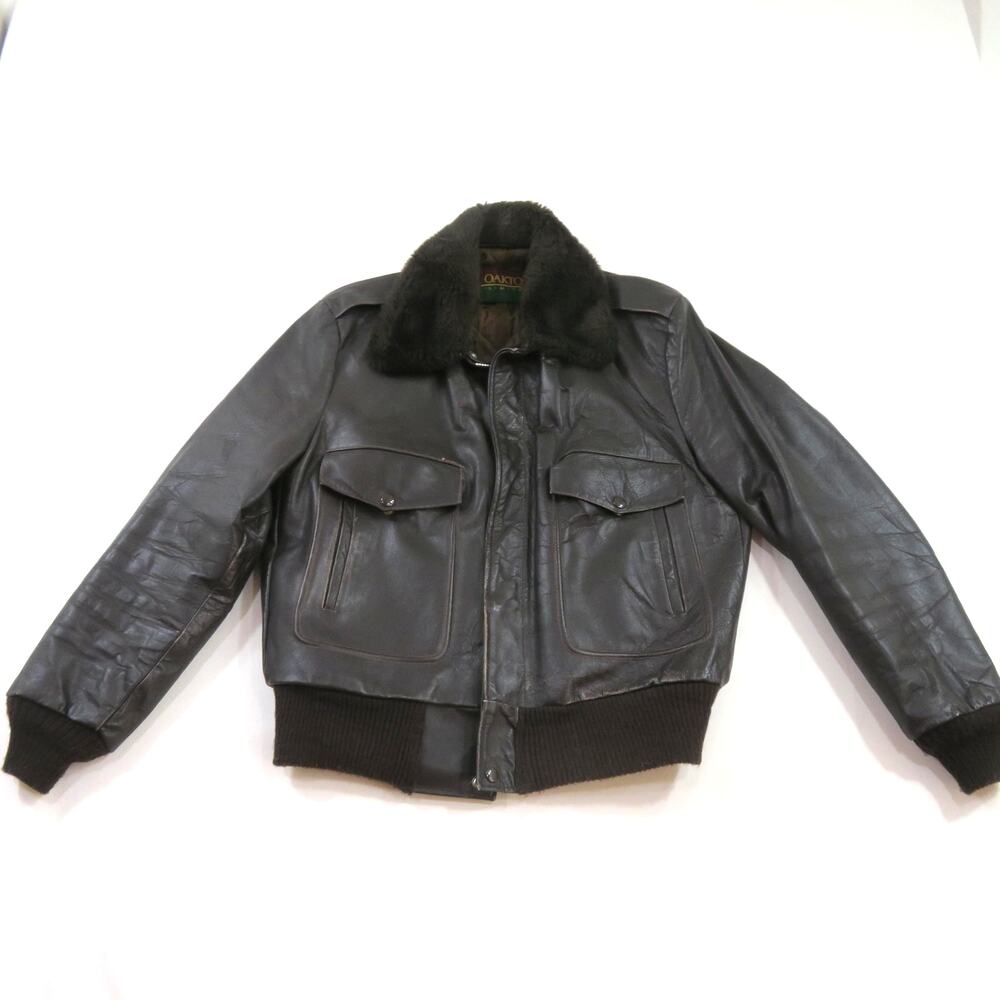 Oakton Limited Bomber Jacket Brown Leather Coat 40 G1 Military Style 1980s